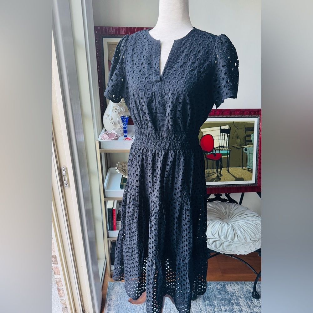 Chic Black Eyelet Midi Dress